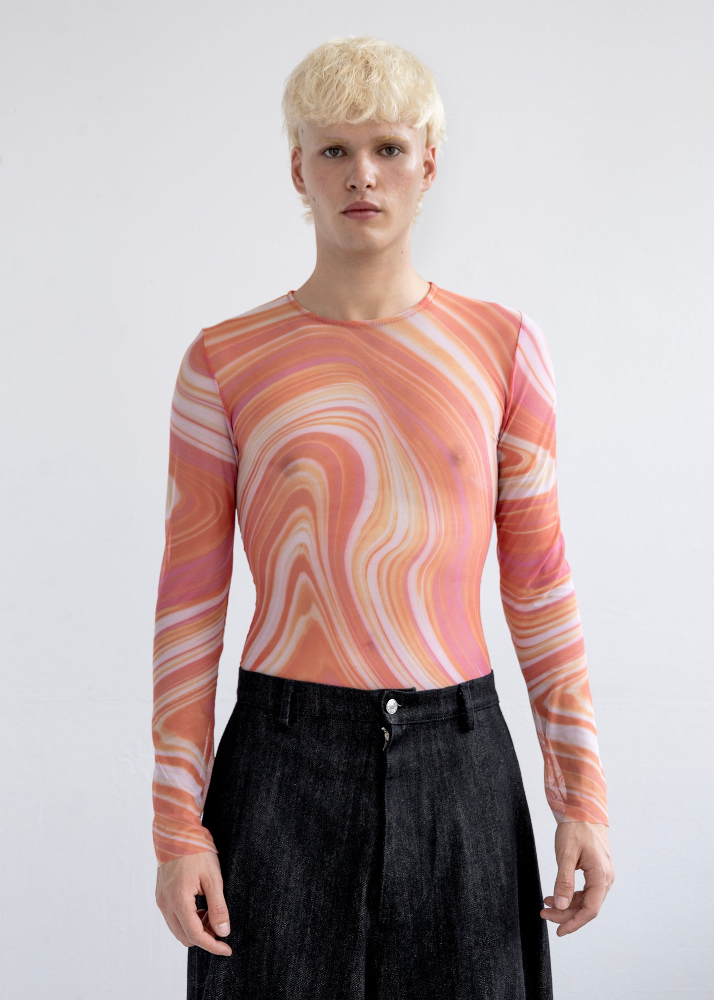 Red Waves Mesh Top
