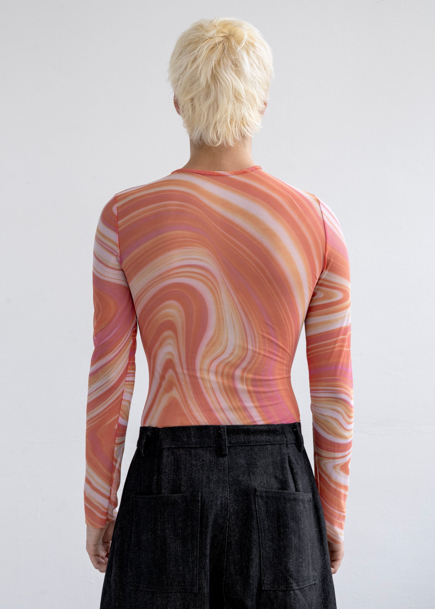 Red Waves Mesh Top