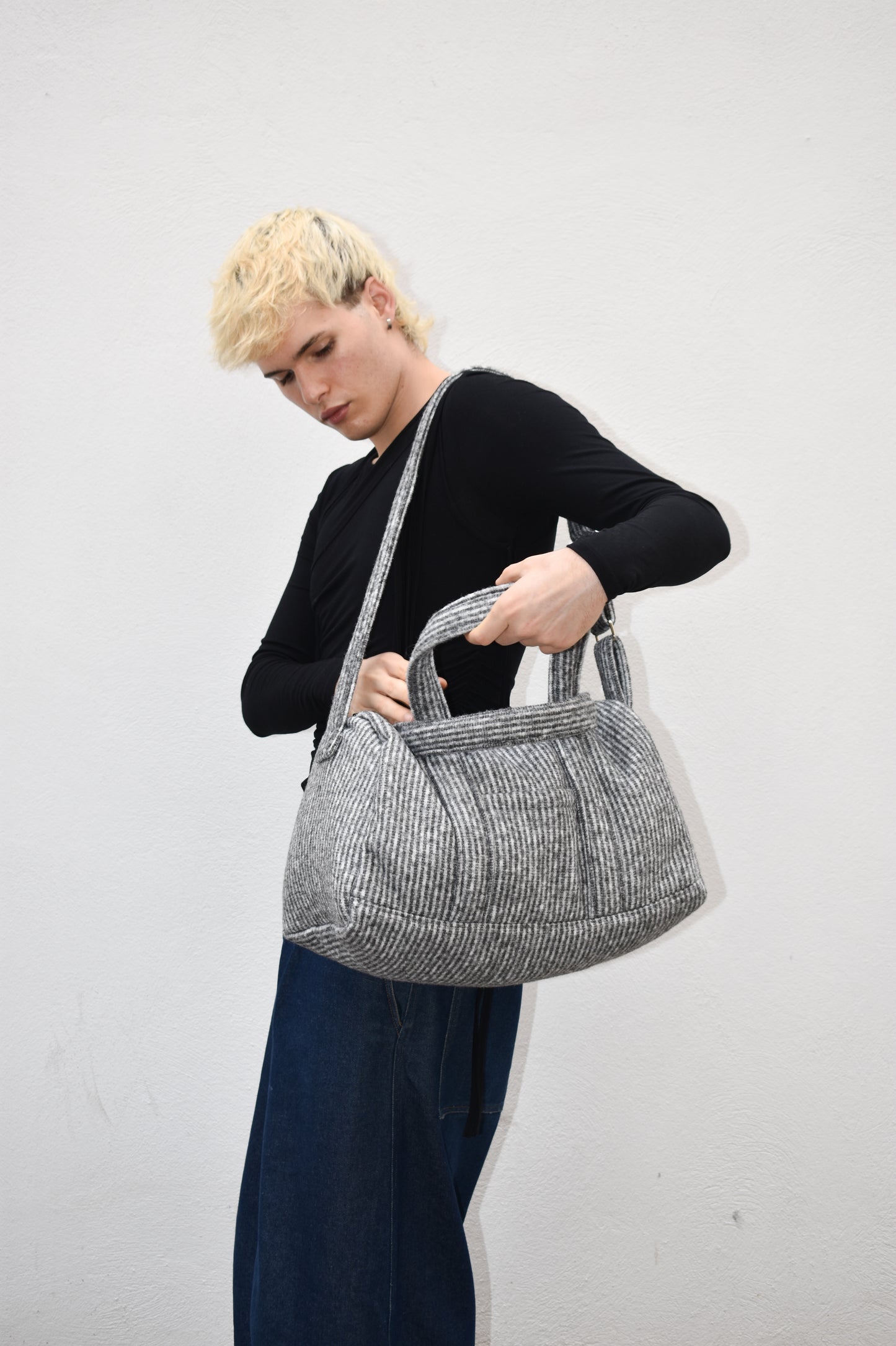 Gray Stiped Bag