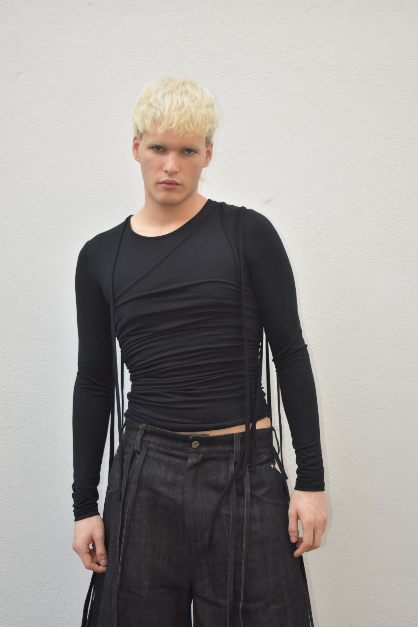 Overlayed Long Sleeve Top - Black