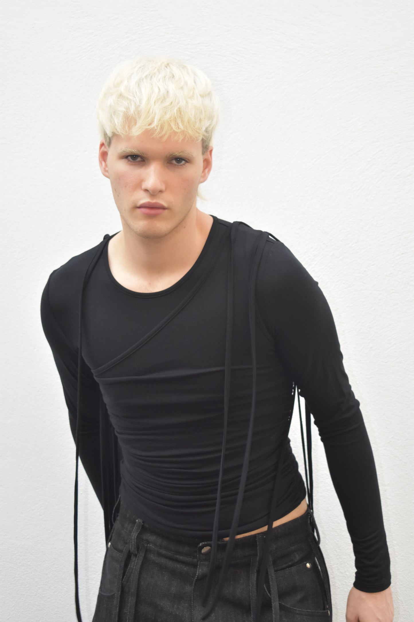 Overlayed Long Sleeve Top - Black